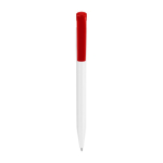 Platic balpen met blauwe inkt en gekleurde drukknop kleur rood eerste weergave