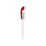 Platic balpen met blauwe inkt en gekleurde drukknop kleur rood met jouw bedrukking