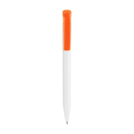 Platic balpen met blauwe inkt en gekleurde drukknop kleur oranje eerste weergave