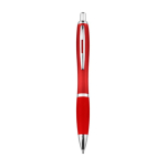 Balpen met blauwe inkt van gerecycled plastic met rubberen grip kleur rood tweede weergave