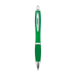 Balpen met blauwe inkt van gerecycled plastic met rubberen grip kleur groen tweede weergave