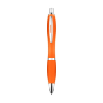 Balpen met blauwe inkt van gerecycled plastic met rubberen grip kleur oranje tweede weergave