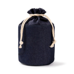 Ronde toilettas van denim stof met trekkoordsluiting kleur jeans blauw eerste weergave