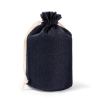 Ronde toilettas van denim stof met trekkoordsluiting kleur jeans blauw derde weergave