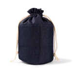 Ronde toilettas van denim stof met trekkoordsluiting kleur jeans blauw vijfde weergave