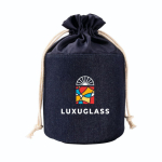 Ronde toilettas van denim stof met trekkoordsluiting kleur jeans blauw gedetailleerde weergave
