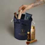 Ronde toilettas van denim stof met trekkoordsluiting kleur jeans blauw gedetailleerde weergave 3