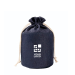 Ronde toilettas van denim stof met trekkoordsluiting kleur jeans blauw met afdrukgebied