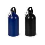Recycled roestvrijstalen fles met zilveren karabijnhaak 500ml kleur zwart derde weergave