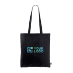 Fairtrade katoenen tas met lange handvatten, tot 6 kg 140 g/m2 kleur zwart met afdrukgebied
