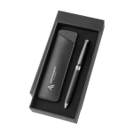 Metalen balpen met elegante kunstlederen etui, blauwe inkt kleur zwart gedetailleerde weergave 5