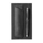 Metalen balpen met elegante kunstlederen etui, blauwe inkt kleur zwart gedetailleerde weergave 2