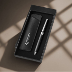 Metalen balpen met elegante kunstlederen etui, blauwe inkt kleur zwart gedetailleerde weergave 3