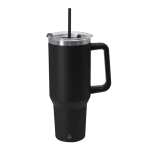 RVS drinkfles van gerecycled staal met rietje en drinkopening 1,2 L kleur zwart  negende weergave
