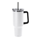 RVS drinkfles van gerecycled staal met rietje en drinkopening 1,2 L kleur wit  negende weergave