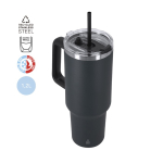 RVS drinkfles van gerecycled staal met rietje en drinkopening 1,2 L