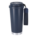 RVS take-awaybeker van gerecycled staal met draagriem 500 ml kleur marineblauw  negende weergave