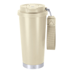 RVS take-awaybeker van gerecycled staal met draagriem 500 ml kleur naturel  negende weergave