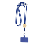 RPET lanyard met bamboe detail en houder voor smartphone kleur blauw  negende weergave