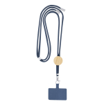 RPET lanyard met bamboe detail en houder voor smartphone kleur marineblauw  negende weergave