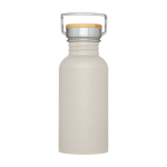 Enkelwandige RVS drinkfles van 550 ml met stijlvolle bamboe dop kleur zand tweede weergave voorkant