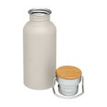 Enkelwandige RVS drinkfles van 550 ml met stijlvolle bamboe dop kleur zand tweede weergave