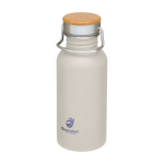 Enkelwandige RVS drinkfles van 550 ml met stijlvolle bamboe dop kleur zand weergave tampondruk