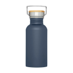 Enkelwandige RVS drinkfles van 550 ml met stijlvolle bamboe dop kleur cyaan blauw tweede weergave voorkant