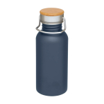 Enkelwandige RVS drinkfles van 550 ml met stijlvolle bamboe dop kleur cyaan blauw