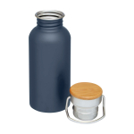 Enkelwandige RVS drinkfles van 550 ml met stijlvolle bamboe dop kleur cyaan blauw tweede weergave