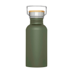 Enkelwandige RVS drinkfles van 550 ml met stijlvolle bamboe dop kleur donkergroen tweede weergave voorkant