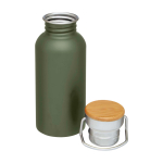 Enkelwandige RVS drinkfles van 550 ml met stijlvolle bamboe dop kleur donkergroen tweede weergave
