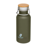 Enkelwandige RVS drinkfles van 550 ml met stijlvolle bamboe dop kleur donkergroen weergave tampondruk