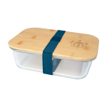 Glazen lunchbox met bamboe deksel en siliconen afdichting 1 L kleur cyaan blauw weergave bedrukking logo 2