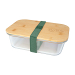 Glazen lunchbox met bamboe deksel en siliconen afdichting 1 L kleur pastel groen weergave bedrukking logo 2