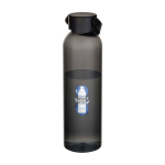 Drinkfles van gerecycled plastic met siliconen handlus 630 ml kleur zwart weergave tampondruk