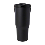 RVS beker van gerecycled staal met multifunctionele dop 900 ml kleur zwart tweede weergave voorkant