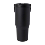 RVS beker van gerecycled staal met multifunctionele dop 900 ml kleur zwart tweede weergave achterkant