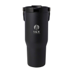 RVS beker van gerecycled staal met multifunctionele dop 900 ml kleur zwart weergave bedrukking logo 2
