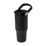 RVS beker van gerecycled staal met multifunctionele dop 900 ml kleur zwart derde weergave voorkant