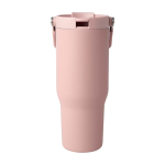 RVS beker van gerecycled staal met multifunctionele dop 900 ml kleur rose paztel tweede weergave voorkant