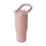 RVS beker van gerecycled staal met multifunctionele dop 900 ml kleur rose paztel derde weergave voorkant