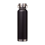 Dubbelwandige RVS drinkfles van gerecycled staal met schroefdop 650 ml kleur zwart tweede weergave voorkant