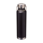 Dubbelwandige RVS drinkfles van gerecycled staal met schroefdop 650 ml kleur zwart