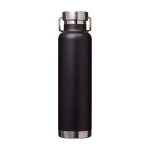 Dubbelwandige RVS drinkfles van gerecycled staal met schroefdop 650 ml kleur zwart tweede weergave achterkant
