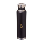 Dubbelwandige RVS drinkfles van gerecycled staal met schroefdop 650 ml kleur zwart weergave tampondruk