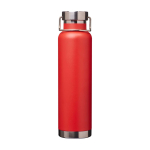 Dubbelwandige RVS drinkfles van gerecycled staal met schroefdop 650 ml kleur rood tweede weergave voorkant