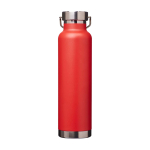 Dubbelwandige RVS drinkfles van gerecycled staal met schroefdop 650 ml kleur rood tweede weergave achterkant