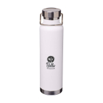 Dubbelwandige RVS drinkfles van gerecycled staal met schroefdop 650 ml kleur wit weergave tampondruk