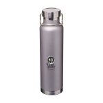 Dubbelwandige RVS drinkfles van gerecycled staal met schroefdop 650 ml kleur grijs weergave tampondruk
